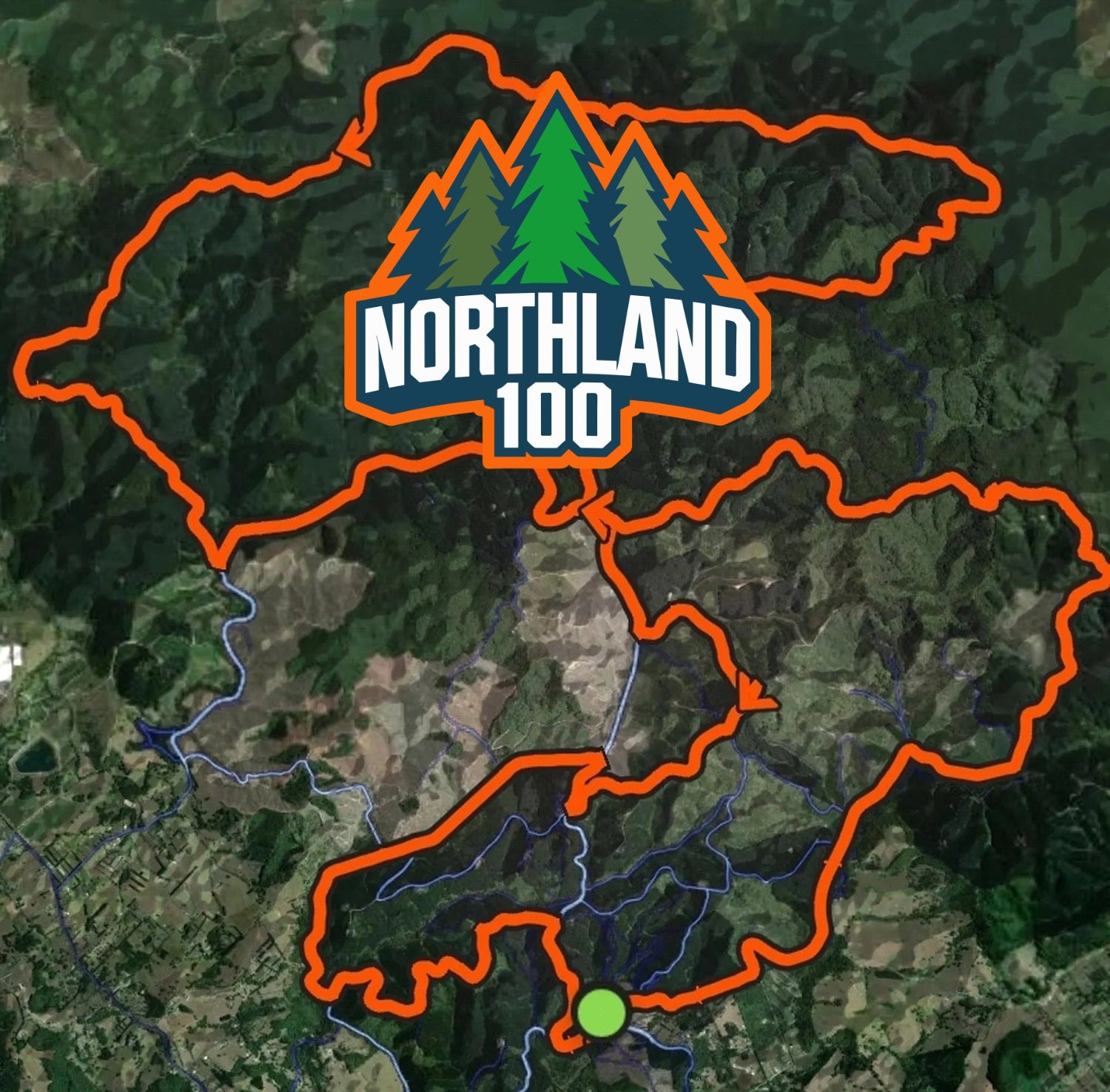 Northland 100 course map with event logo, Glenbervie Forest